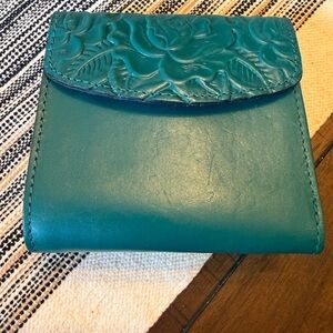 Patricia Nash Teal Embossed Floral Leather Wallet